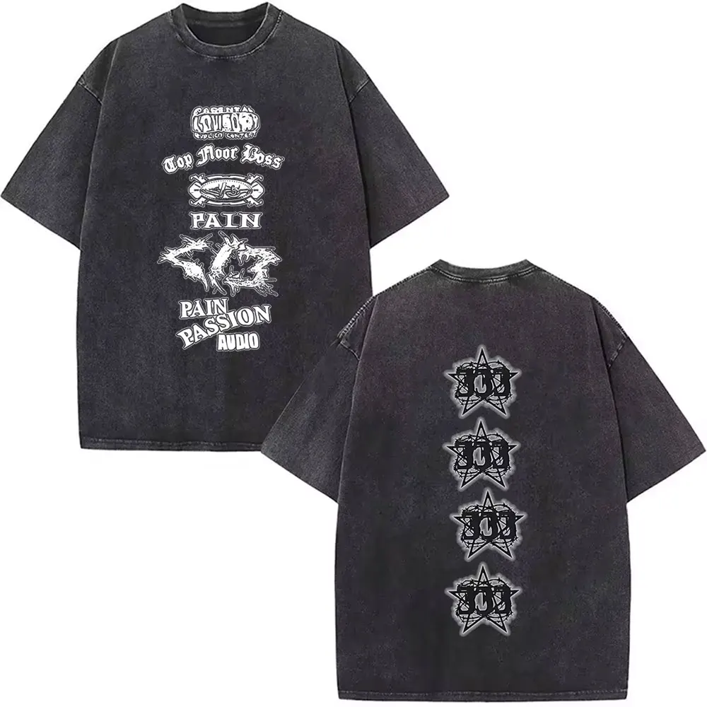 

Washed Vintage Rapper Destroy Lonely PAIN PASSION AUDIO T-shirt Playboi Carti Opium Merch T-shirts Men Hip Hop Oversized T Shirt