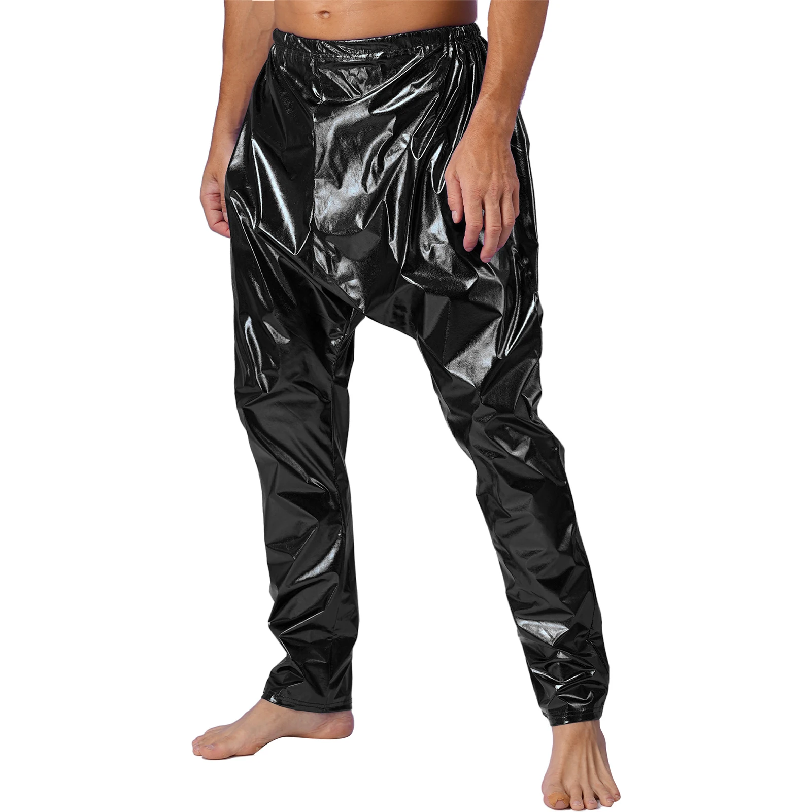 Pantalones largos brillantes para hombre, pantalones bombachos ligeros con cintura elástica para Club, fiesta, Festival, Rave, escenario, salón,