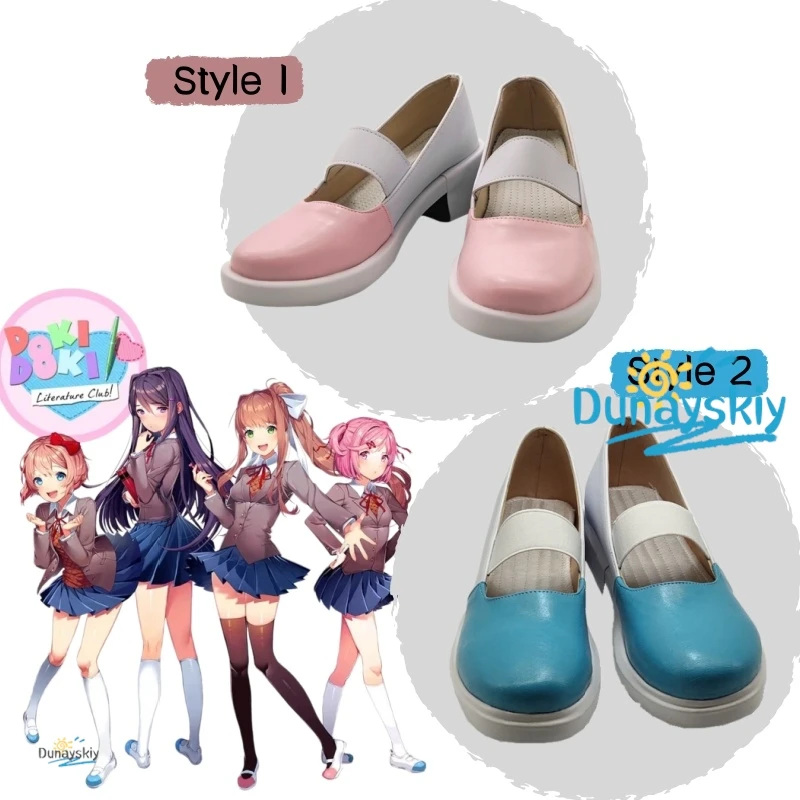 Zapatos escolares DDLC para Cosplay de Anime, calzado clásico de uniforme, tallas personalizadas, trajes de personajes de Sayori, Yuri, Natsuki y Monika