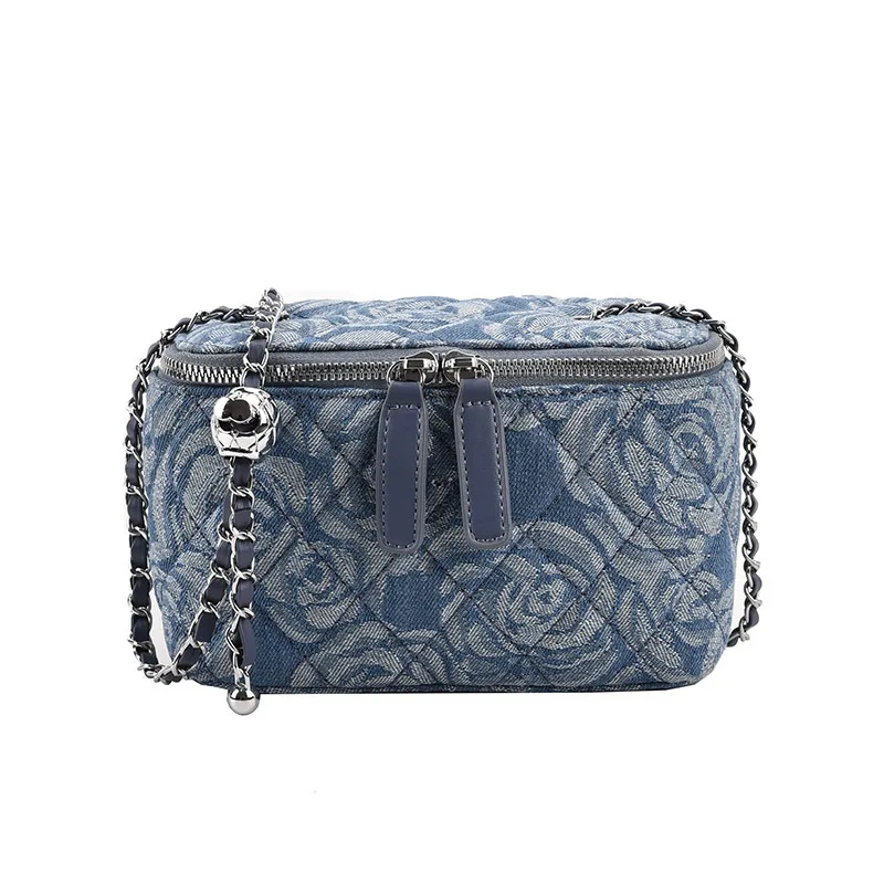 Denim Chain Mini Crossbody Bags Designer Luxury Versatile Women Shoulder Bag Flower Embroidery 2024 New High Quality Handbags