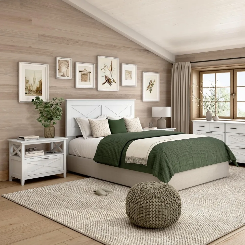 บุชโฮม หัวเตียงขนาด 65 นิ้ว แบบเต็ม/ควีนไซส์, เฟอร์นิเจอร์ห้องนอน, คอลเลกชันคีย์เวสต์, ไม้โอ๊คสีขาวบริสุทธิ์