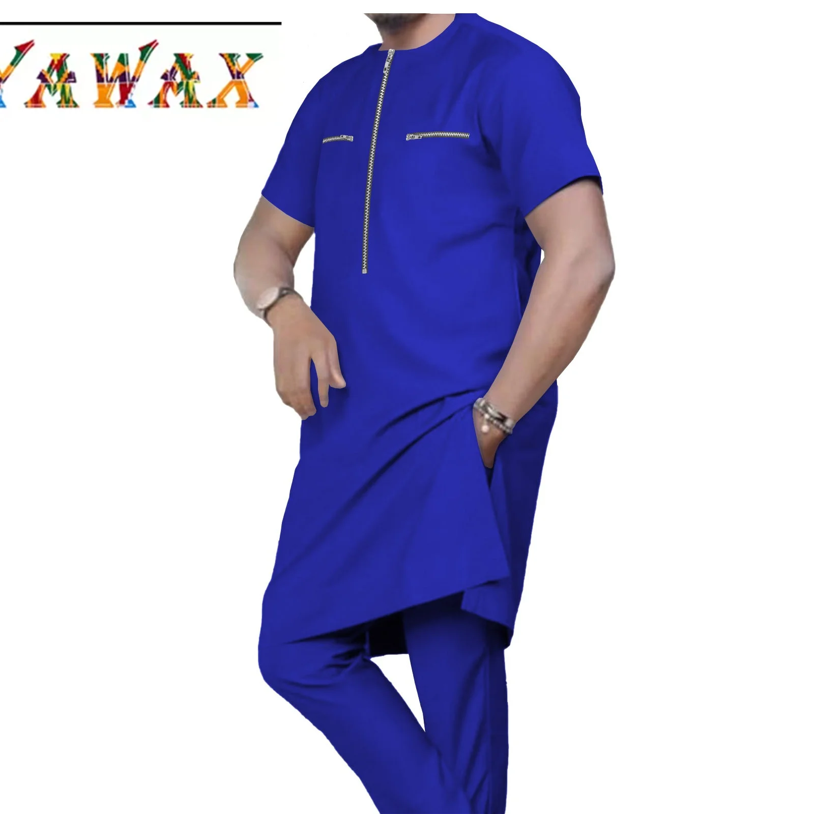 

Tracksuit Men African Clothing Dashiki Tops and Pants 2 Piece Set Ankara Attire O-Neck Short Sleeve Plus Size Casual S-4XL