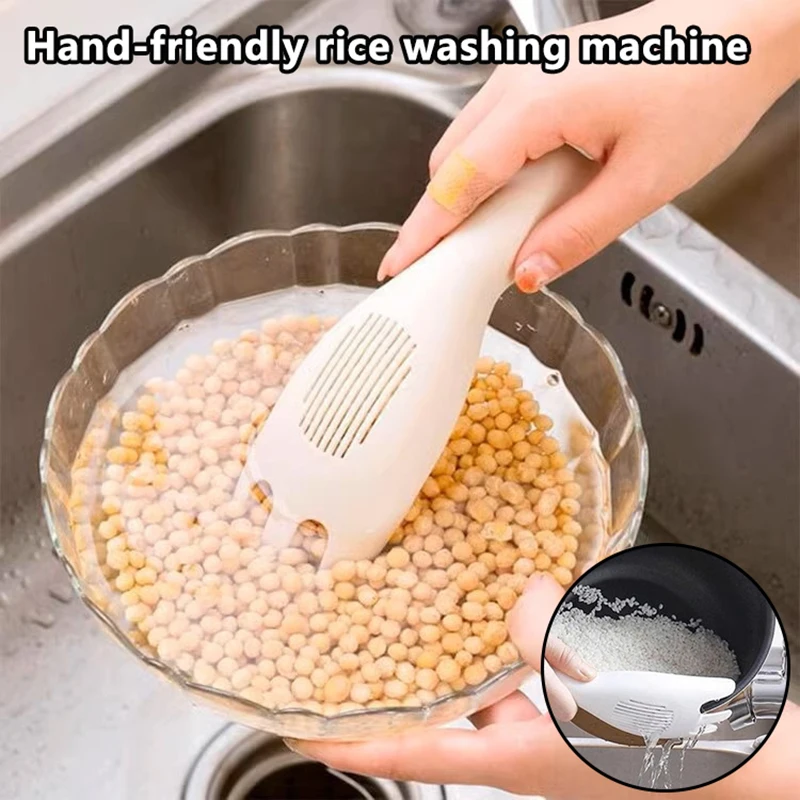 1Pcs White Rice Washing Tools Sink Drain Household Tools Rice Sieve Spoon Kitchen Drain Colander With Handles Rice Bowl Strainer