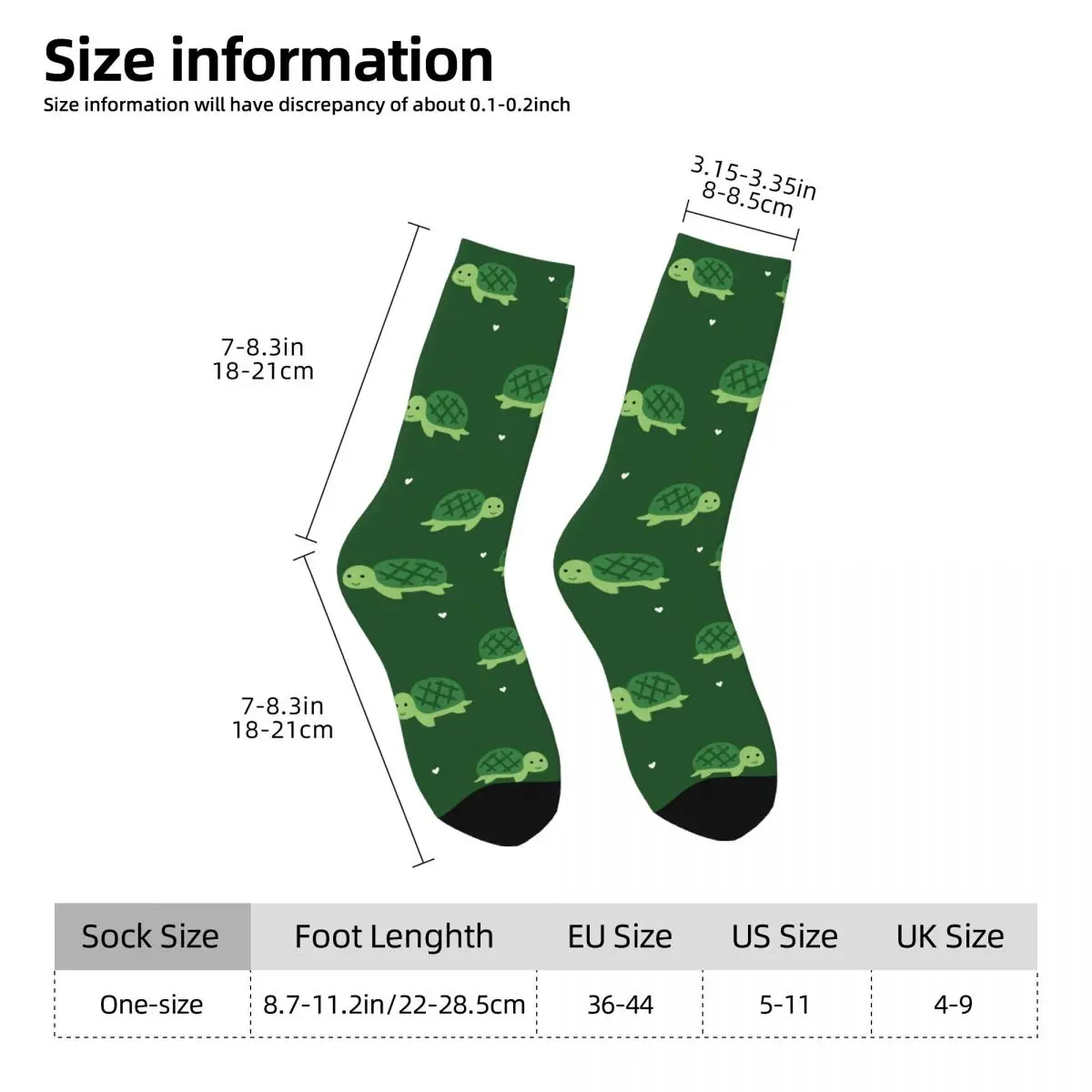 All Seasons Crew Stockings Cute Cartoon Green Turtle Pattern Socks Fashion Long Socks for Men Women Valentine's Day Gifts