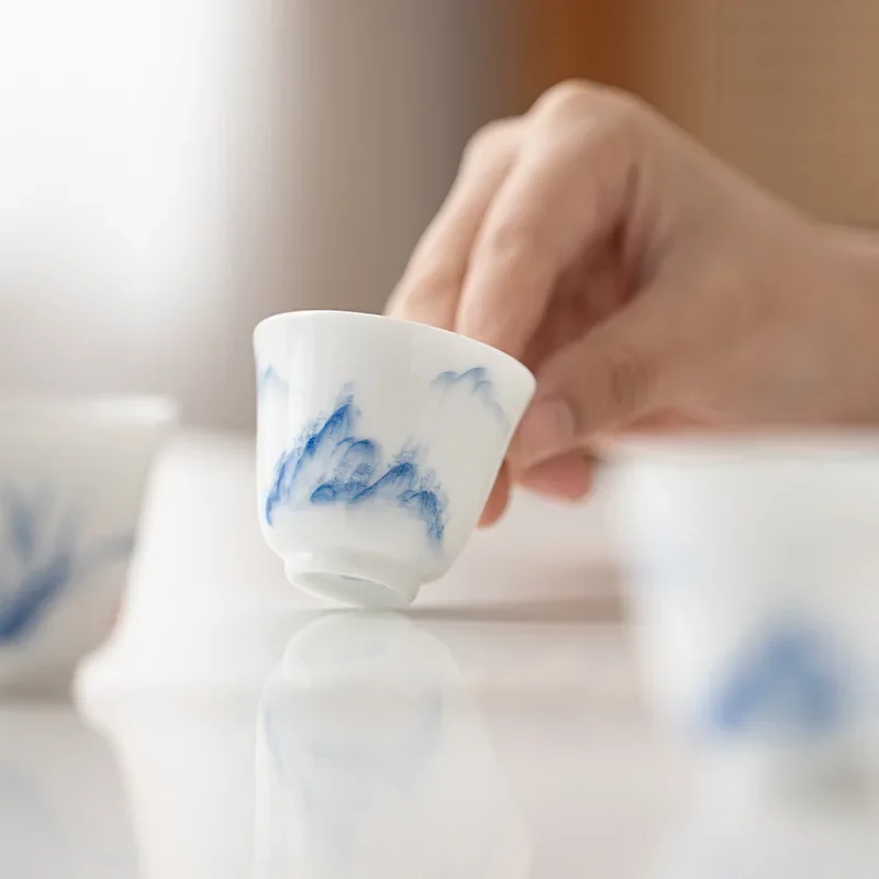 Underglaze Hand-Painted White Porcelain Tea Cup Household Small Teacup Tea Bowl Cup Smell Cup Kung Fu Tea Set Master Cup