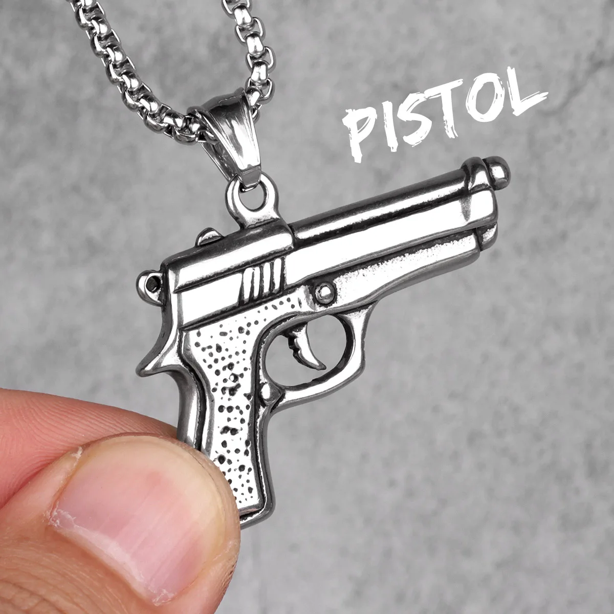 Gun Pistol Arms Mens Long Necklaces Pendants Chain Punk Hip Hop for Boy Male Stainless Steel Jewelry Creativity Gift Wholesale view 3