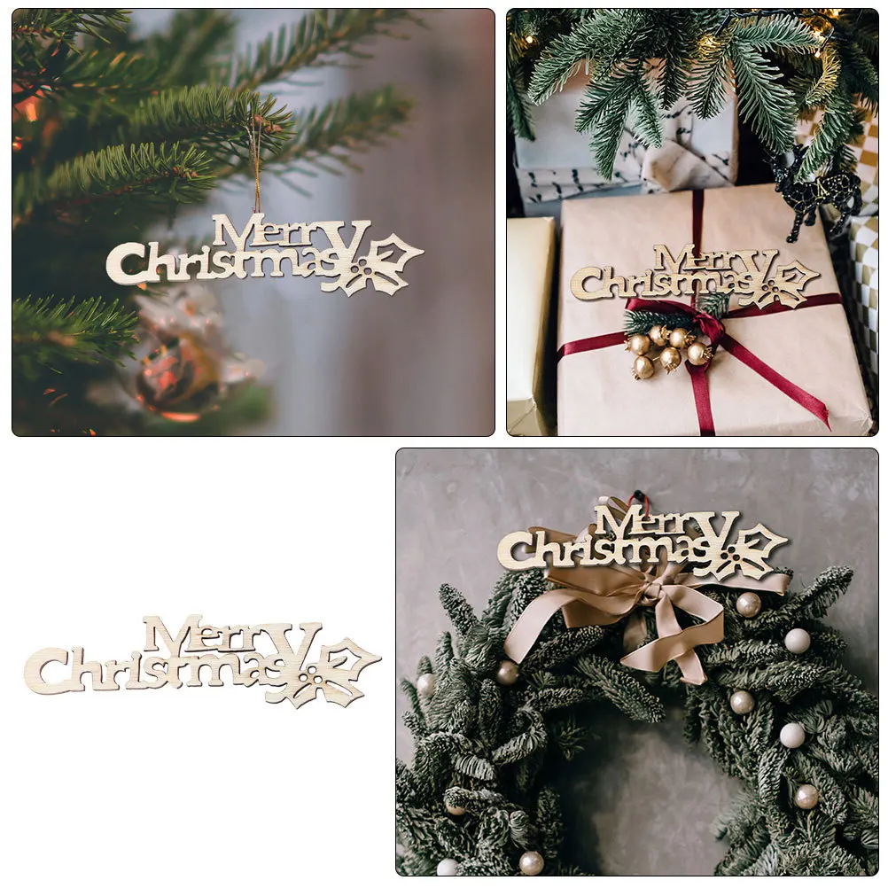 

10Pcs Merry Christmas Wooden Cutout Unfinished Wood Letters DIY Scrapbooking Xmas Handcraft Ornaments Christmas Wood Piece