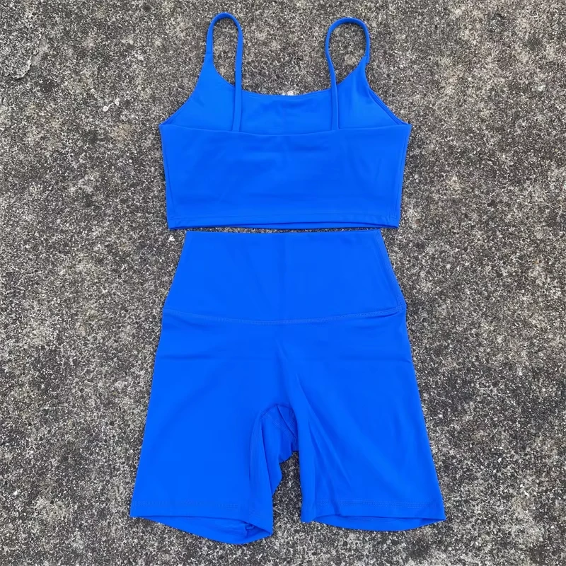 Solid Color gym bike Yoga Set short Legging +cross sport bra Tracksuit Athletic Women Gym Suit Comprehensive Training Jogging image 4
