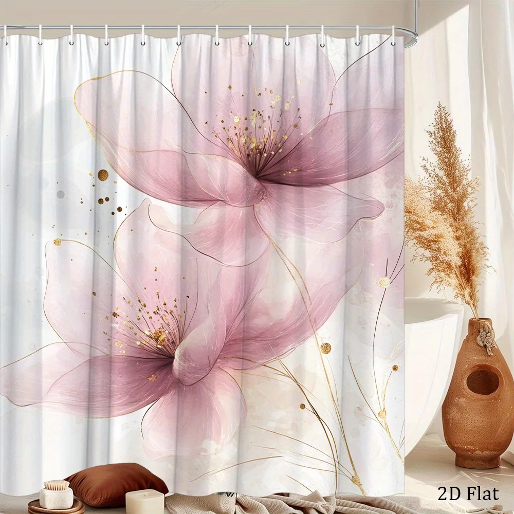 1pc Cherry Blossoms Shower Curtain Two Delicate Pink Cherry Blossoms with Translucent Petals and Subtle Golden Stamens, Against