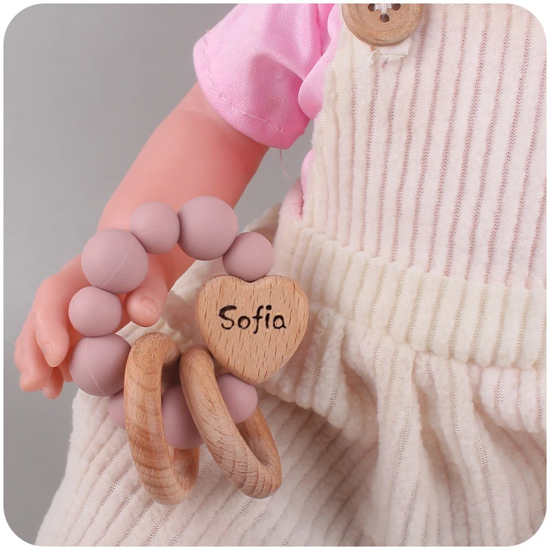 Personalized Customized Name Baby Pacifier Clips Chains Teething Bracelet Toy DIY Beech Wood Silicone Beads Dummy Nipple Holder