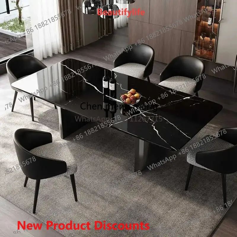 

M07 Italian minimalist luxury natural black and white stone dining table