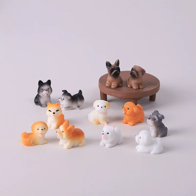 2pcs Dollhouse Cute Puppy Dog Model Kawaii Mini Animal 1:12 Figurine Miniature Resin Keychain DIY