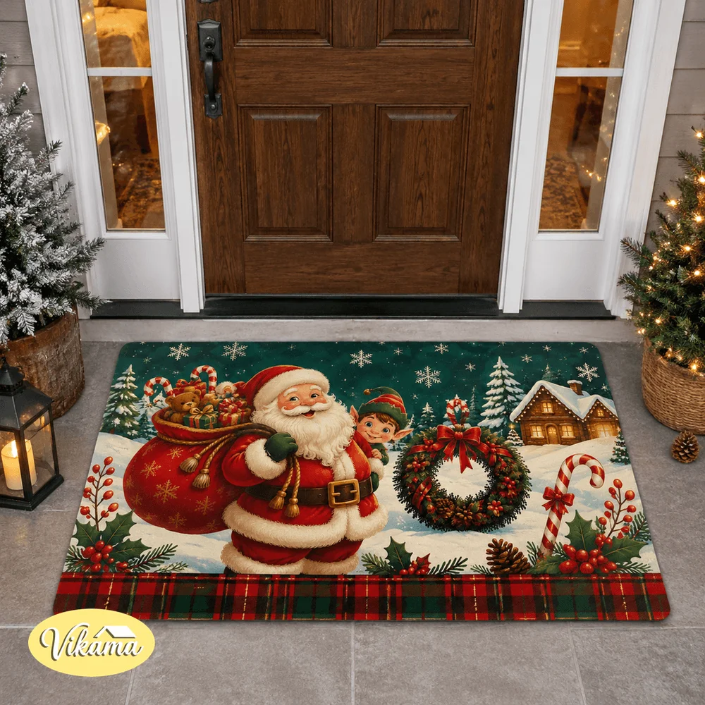 VIKAMA's New Christmas Rug For Entrance Hall, Interior Decoration, Bathroom, Living Room, Bedroom. Red Floor Mat For Santa Claus