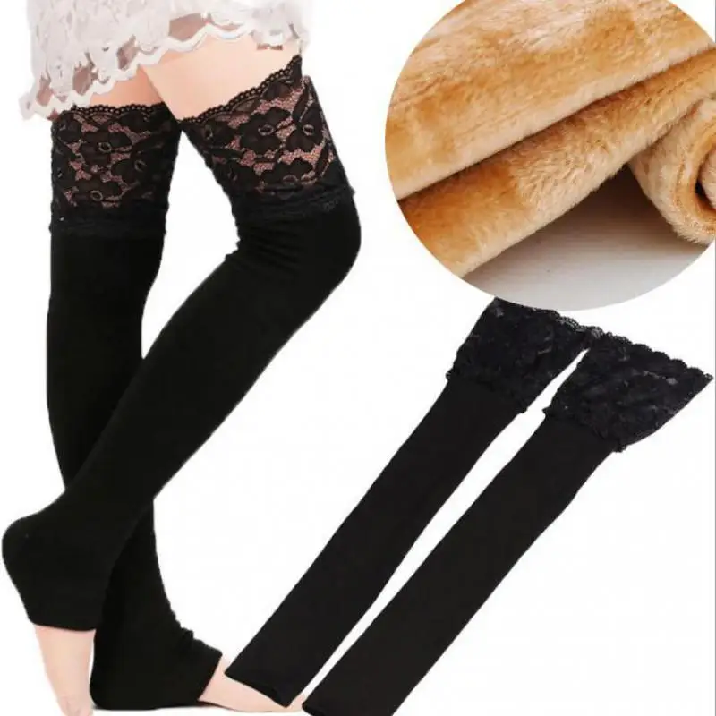 Autumn Winter Thickening Velvet Lining Long Tube For Female Leg Warmers Boot Accessory Black And Red Colors 1pair Simple Fashion