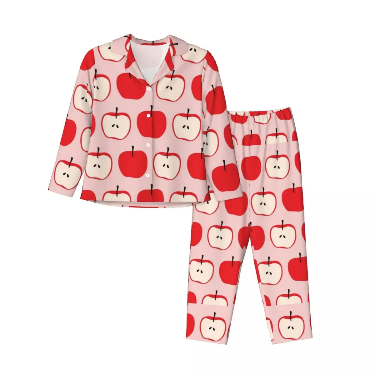 

Red Apple Women's Pajamas Set Button Down Pajama 2 Piece Suit Pyjama Femme Nightwear Loungewear