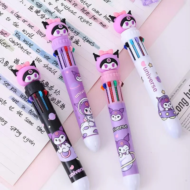 4pcs/lot Kawaii Sanrio Kuromi Ballpoint Pen Cute10 Colors Roller Ball Pens School Office Writing Supplies