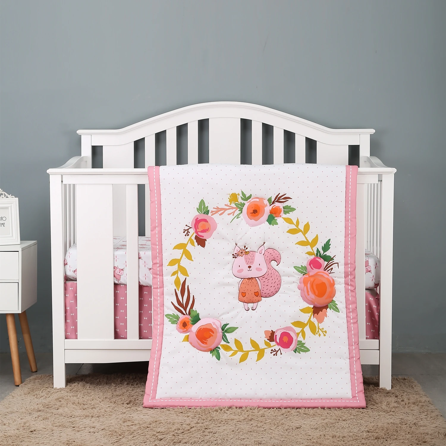 Baby Crib Bedding Set Crib Bedding Set Nursery Crib Sets for Baby Girls Baby Shower 3Piece Comforter Fitted Sheet Crib Skirt