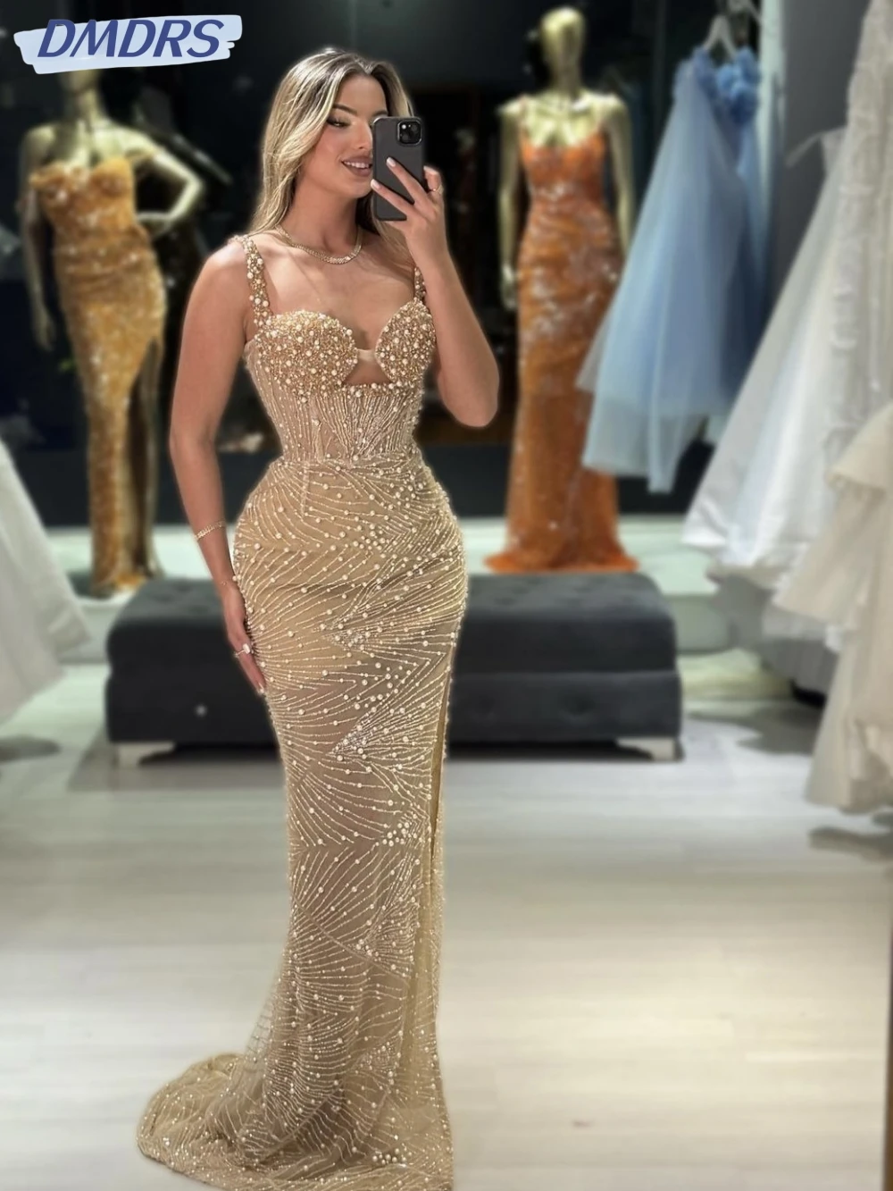 

Gorgeous Sequined Mermaid Evening Dress Beaded Pearls Prom Gown 2025 Sexy Illusion Cocktail Dresses Customized Robe De Mariée