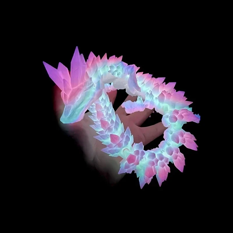 3D Printed Crystal Dragon Rotatable Articulated Dragon Western Style Craft Dragons Office Desktop Ornament Birthday Gift Kid Toy