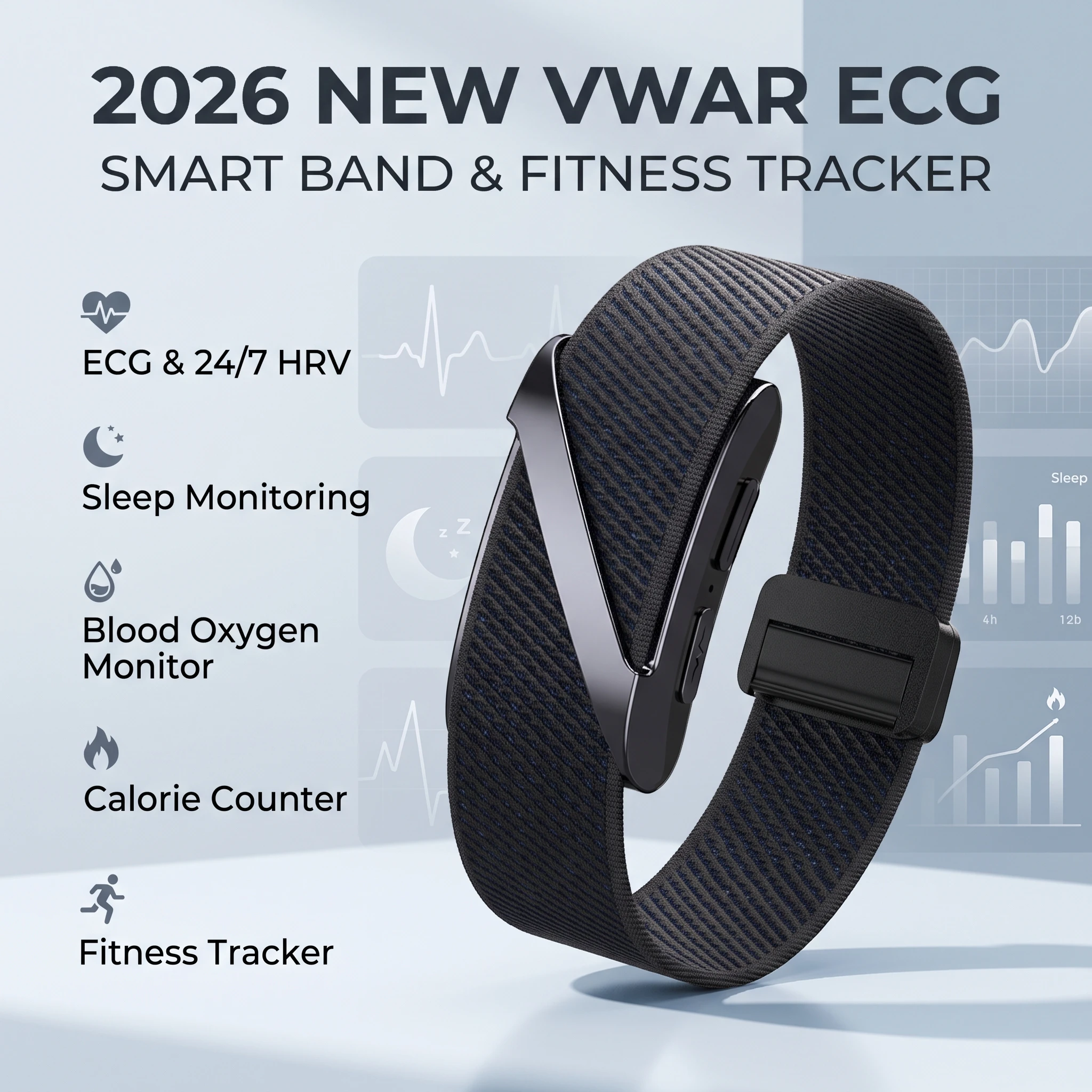 2026 NEW VWAR ECG Smart Band Fitness Tracker 24/7 HRV Sleep Blood Oxygen Blood Pressure Monitor Calorie Counter Smart Bracelet