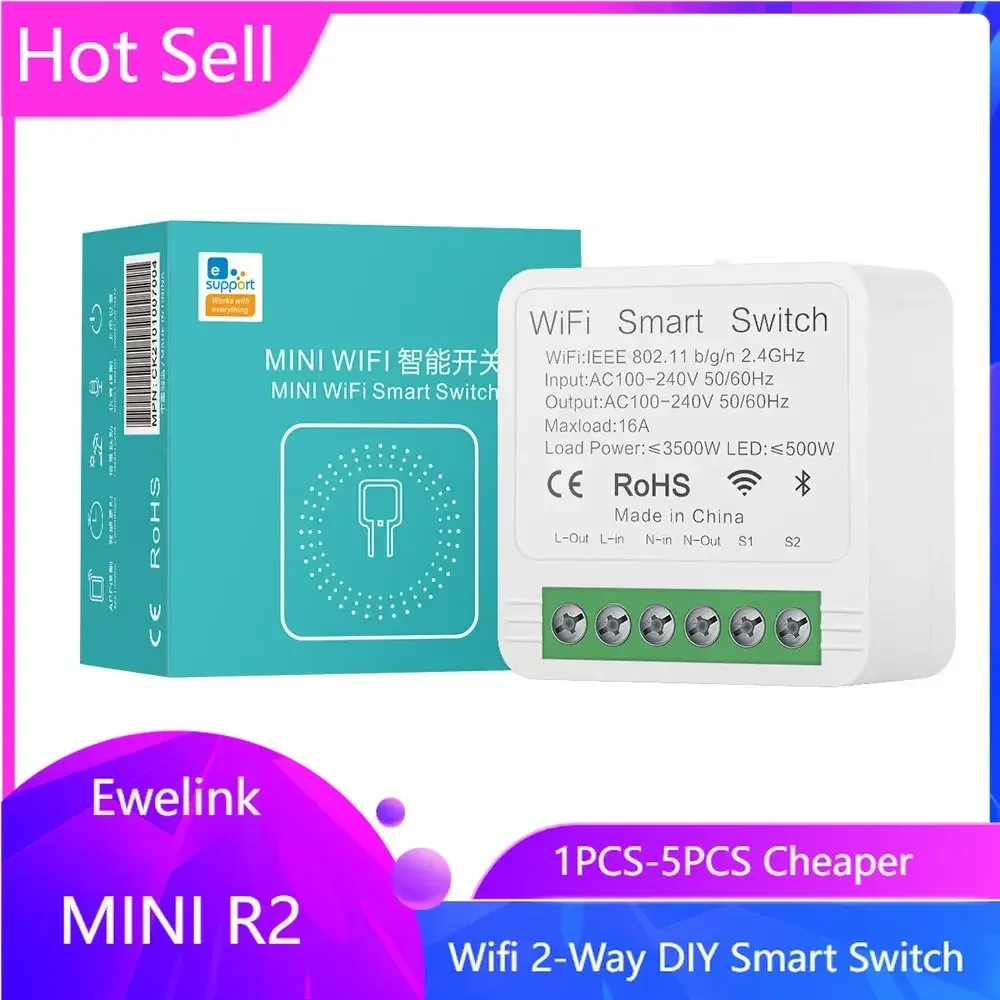 Ewelink 16A Mini WiFi 2 Way Smart Switch Module DIY Light Control Smart Home Automation with Alexa Google Home Voice Control