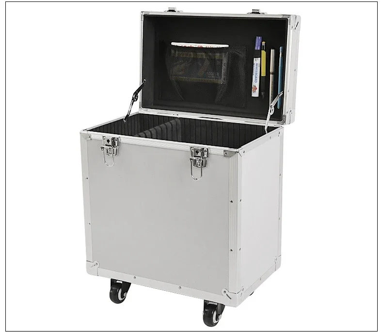 Large Aluminum Equipment Tool Trolley Case, Aluminum Instrument Display Carrying Tool Case with Wheels