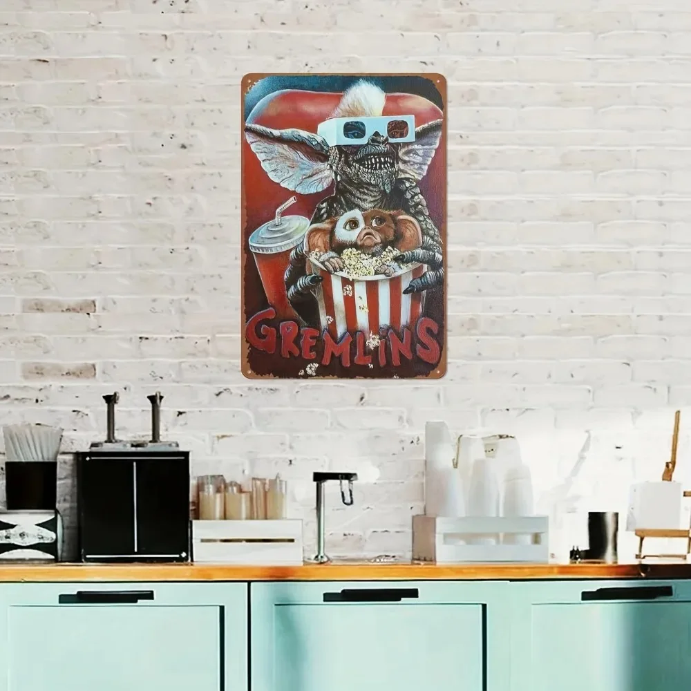 Gremlins Poster Horror Movie Poster Vintage Metal Sign Retro Tin Sign Cafe Bar Home Wall Decor Tinplate 12x8inch 20x30cm