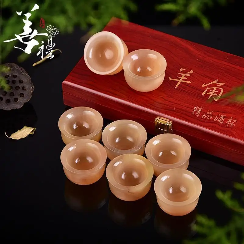 Handle Tea Wine Carving Small Piece Buddha Bead Bracelet Ram Horn Blood Material Cup Ethnic Style