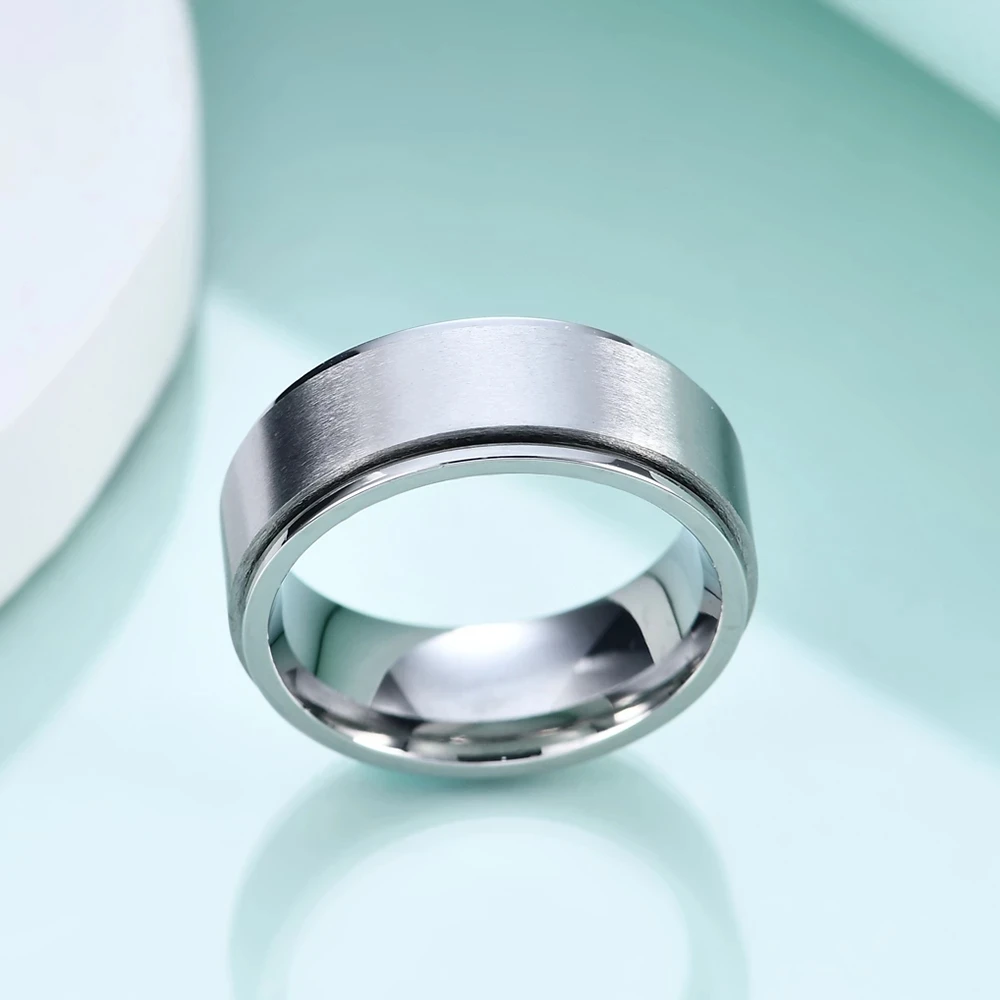 8mm pierścień obrotowy dla mężczyzn zwolnienie stresu Bague Acier Inoxydable obrączka ze stali nierdzewnej Casual biżuteria sportowa Anel Masculino — zdjęcie 6