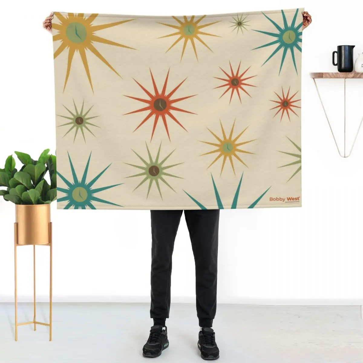 Cocktail Hour Retro Starburst Clocks by Bobby West Throw Blanket Soft Big Camping Sofa Throw Decorative Sofa Summer Blankets