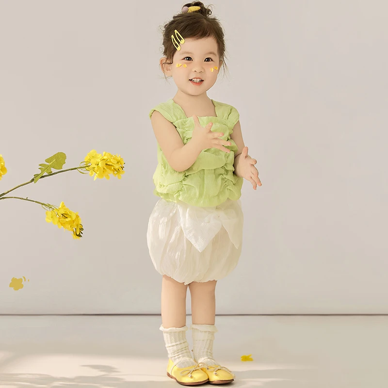 Ropa de fotografía para niños de 1 a 3 años, chaleco de estilo juguetón, pantalones cortos, conjunto de 2 piezas, accesorios de flores de colza, accesorios para fotos