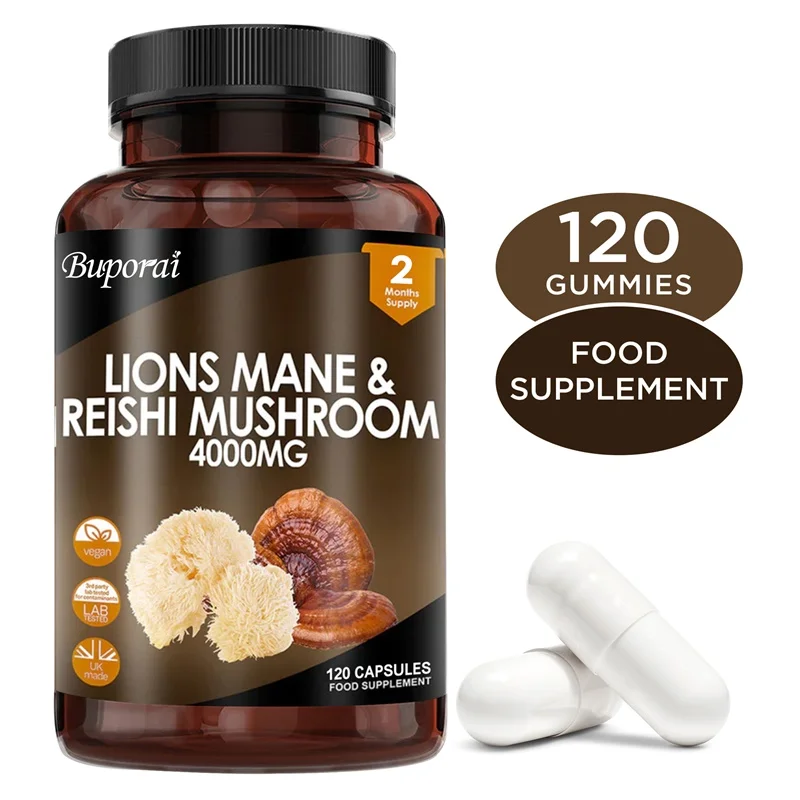 

Lions Mane & Reishi Mushroom 4000mg - Cognitive Support, Improve Mood, Boost Brain Health, Memory, and Increase Mental Clarity