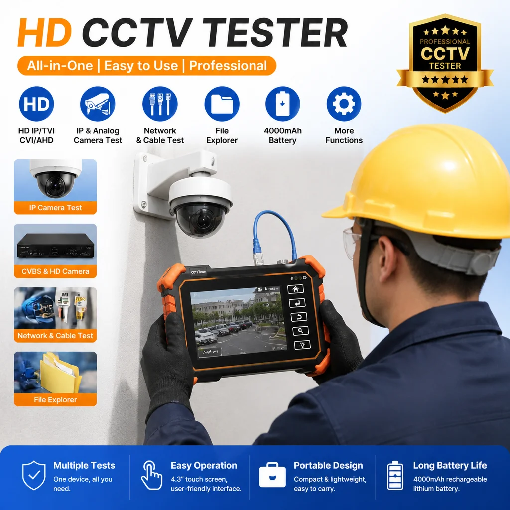Tahlitech 16MP IP Camera Tester Monitor H.265 IPC Tester 8MP TVI/CVI/AHD Analog CCTV Tester Support 48V POE 255W Power Output