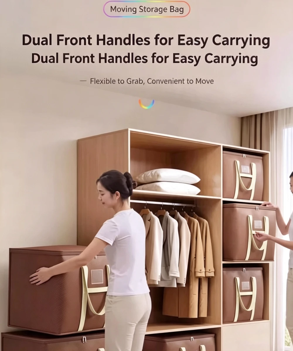 Thick Large Storage Pouch Zipper Closure Reinforced Wide Handles Bedding Clothes Organizer Bag for Home Closet Seasonal Storage