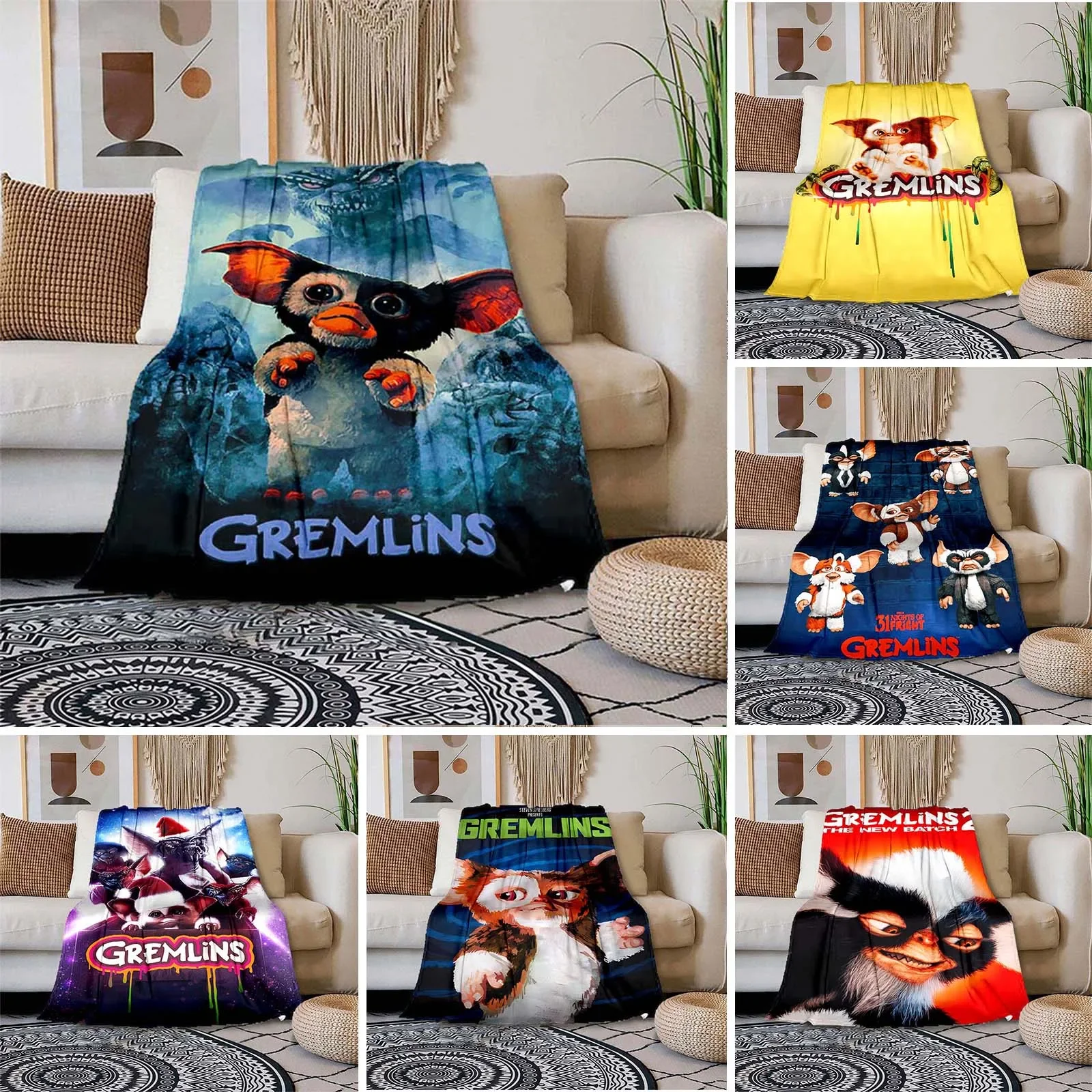 

Gremlin 84 Blanket Flannel Fleece Warm Gizmo 80s Movie Mogwai Monster Gremlins Throw Blankets for Office Bed Couch Bedspreads