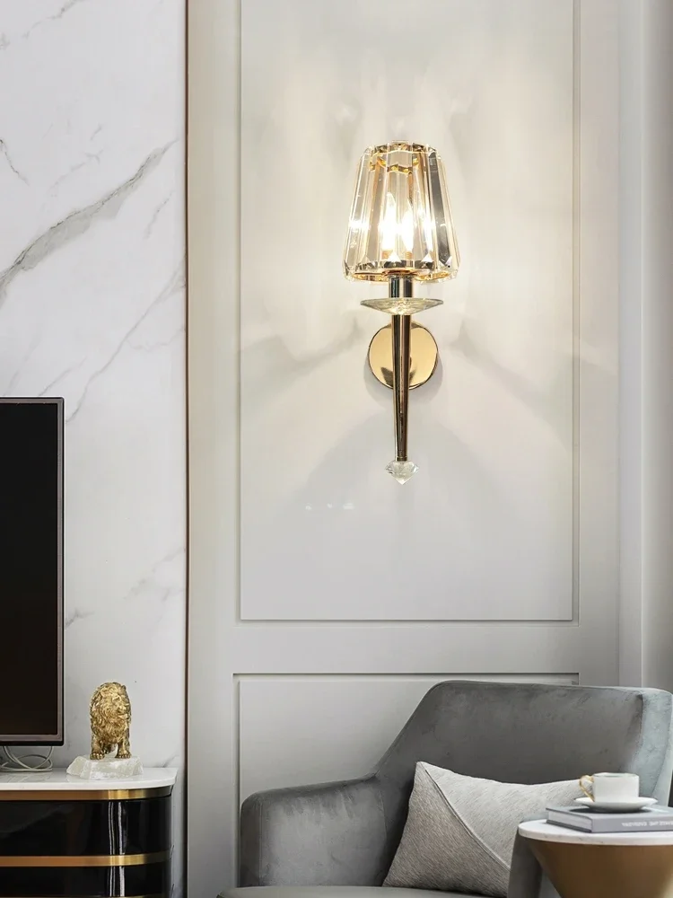 

Bedroom bedside wall lamp 2024 new modern light luxury corridor staircase decoration wall lamp crystal lamp Zhongshan