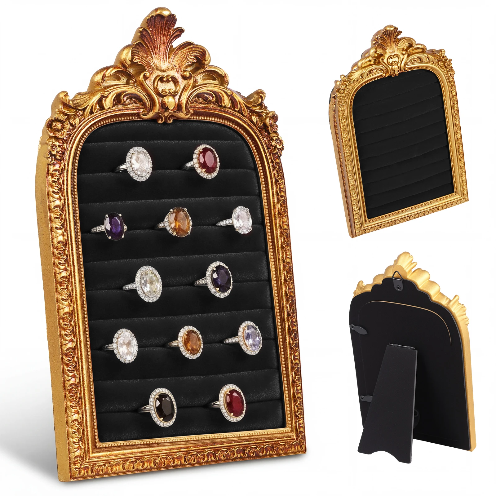 

Vintage Velvet Jewelry Display Frame Plush Padde Ring Earring Holder for Anniversary Engagement Photography Prop Jewelry Storage