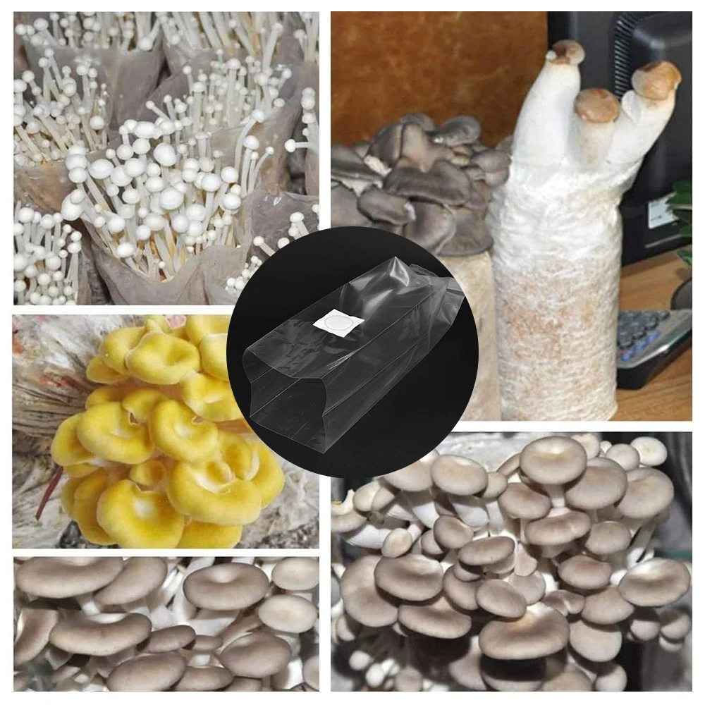 100/50pcs Mushroom Spawn Grow Bags Pots Growing Planter Plastic High Temp PVC Planting Breathable Nursery Bags Garden Supplies