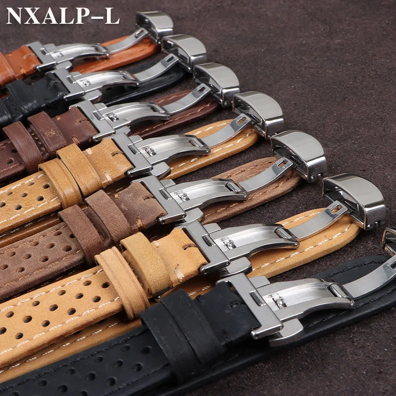 تنفس جلد البقر حزام ساعة اليد 18 مللي متر 20 مللي متر 22 مللي متر ماتي و النفط الشمع الفرقة فراشة مشبك الرجال النساء العالمي سوار إكسسوارات