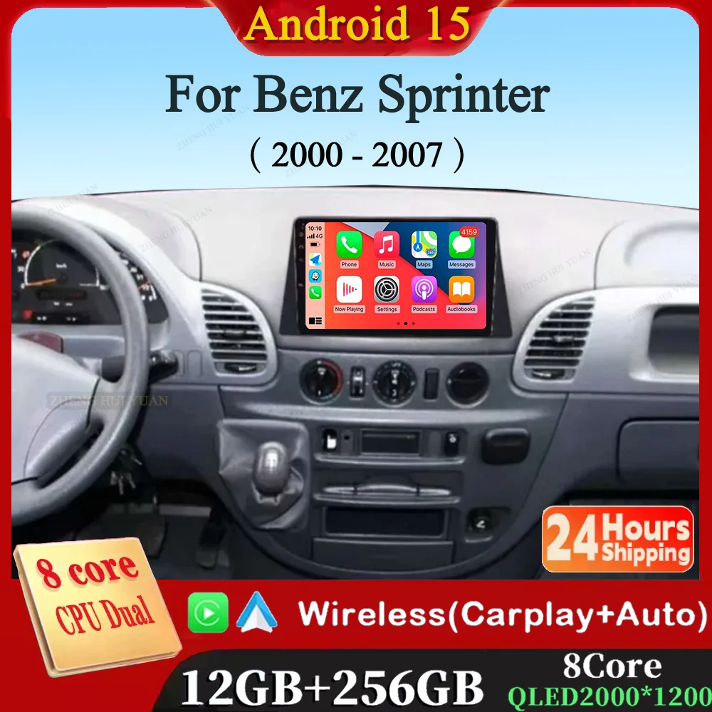 Android 15 12 + 256GB CarPlay Auto para Benz Sprinter 2000 - 2007 GPS Radio de coche reproductor de vídeo Multimedia GPS unidad principal estéreo 4G