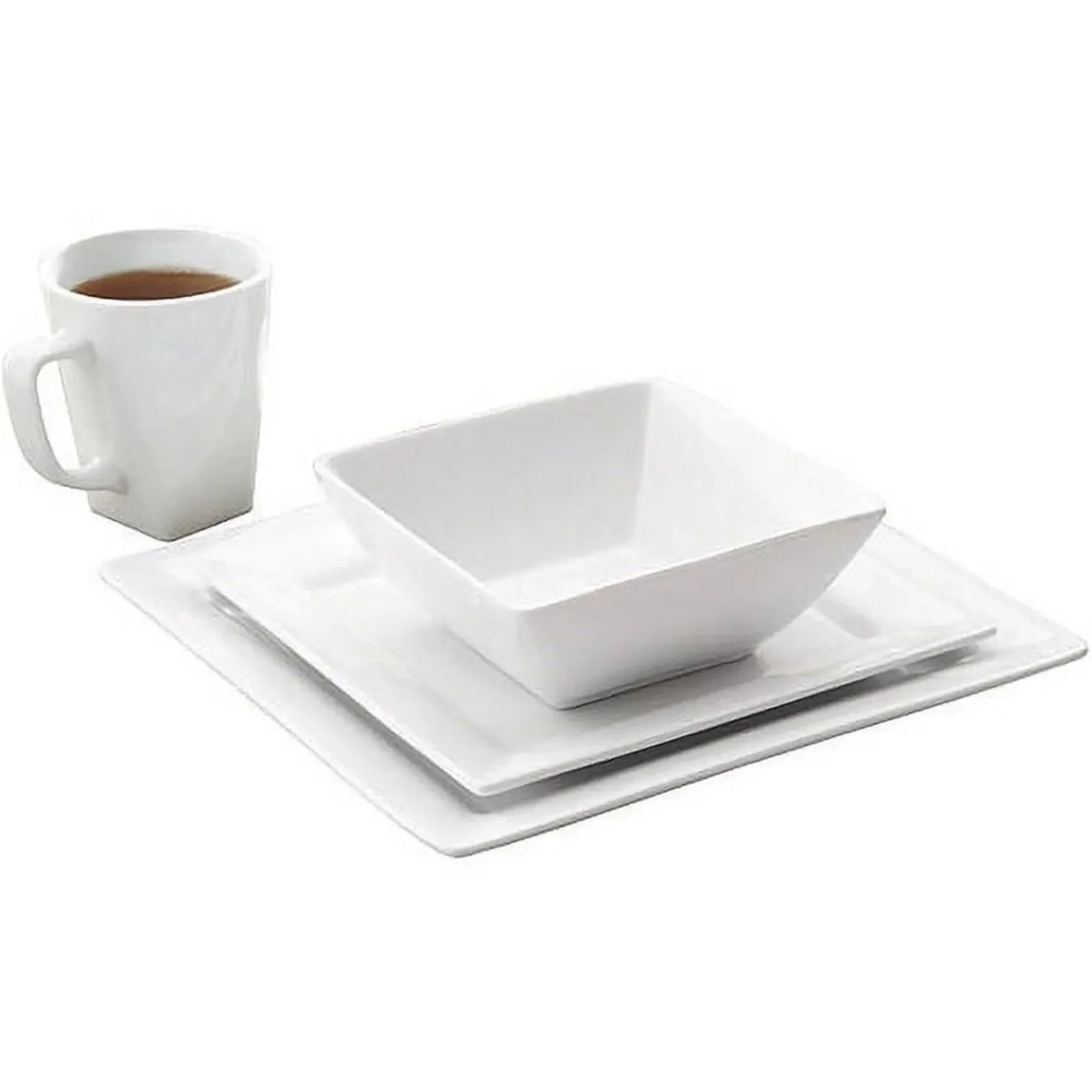 

16 Piece Square Porcelain Dinnerware Set, White