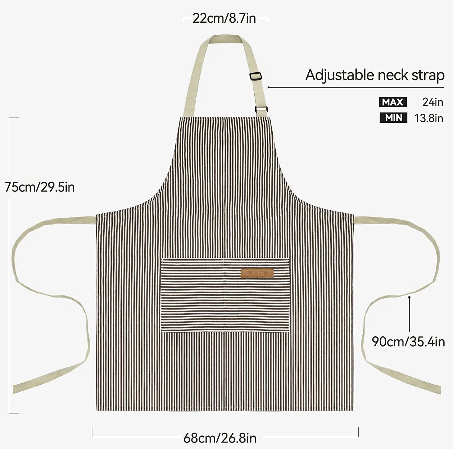 White Black Striped Kitchen Restaurant Gardening Cafe Work Clothes House Work Accessories 2 Pockets Adjustable Neck Hanger Apron