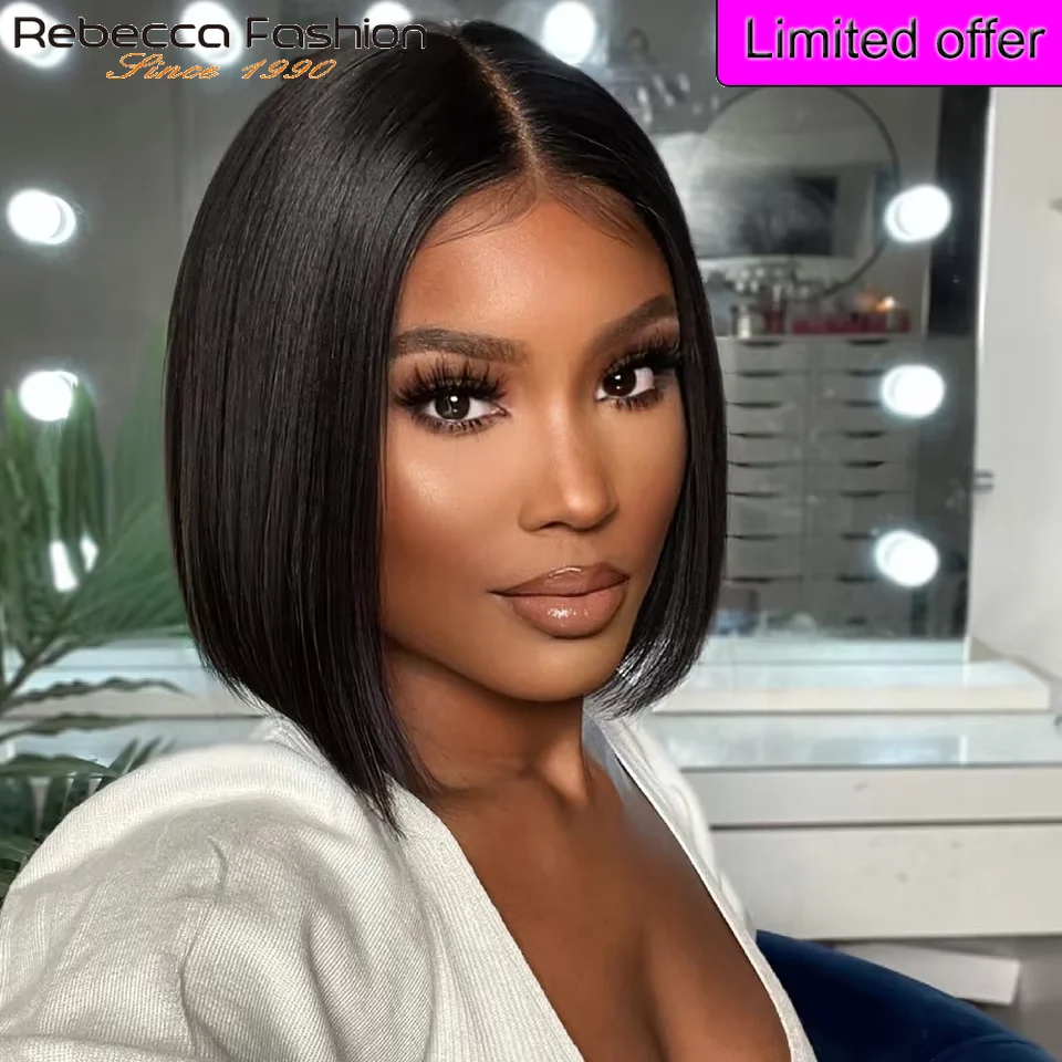 

Sleek Brazilian Straight Lace Bob Wigs Short Lace Part Human Hair Wigs 180% Density Cheap Nature Remy Black Dark Hair Wigs