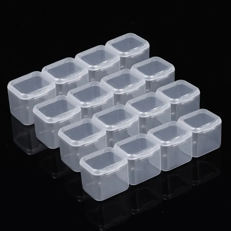 Mini Caixa De Armazenamento De Plástico Quadrado Transparente, Brincos Embalagem De Jóias, Caixas Pequenas, Organizador De Jóias, 5-50Pcs