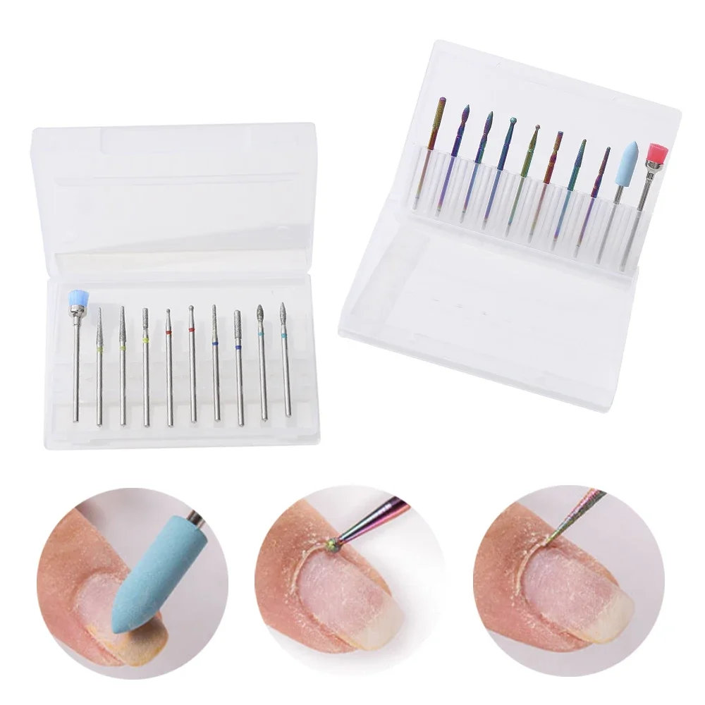 10Pcs/Box Colorful Nail Drill Accessories & Bits Professional Grinding Head Nails Polish Removal and Polishing Nail Art Tools