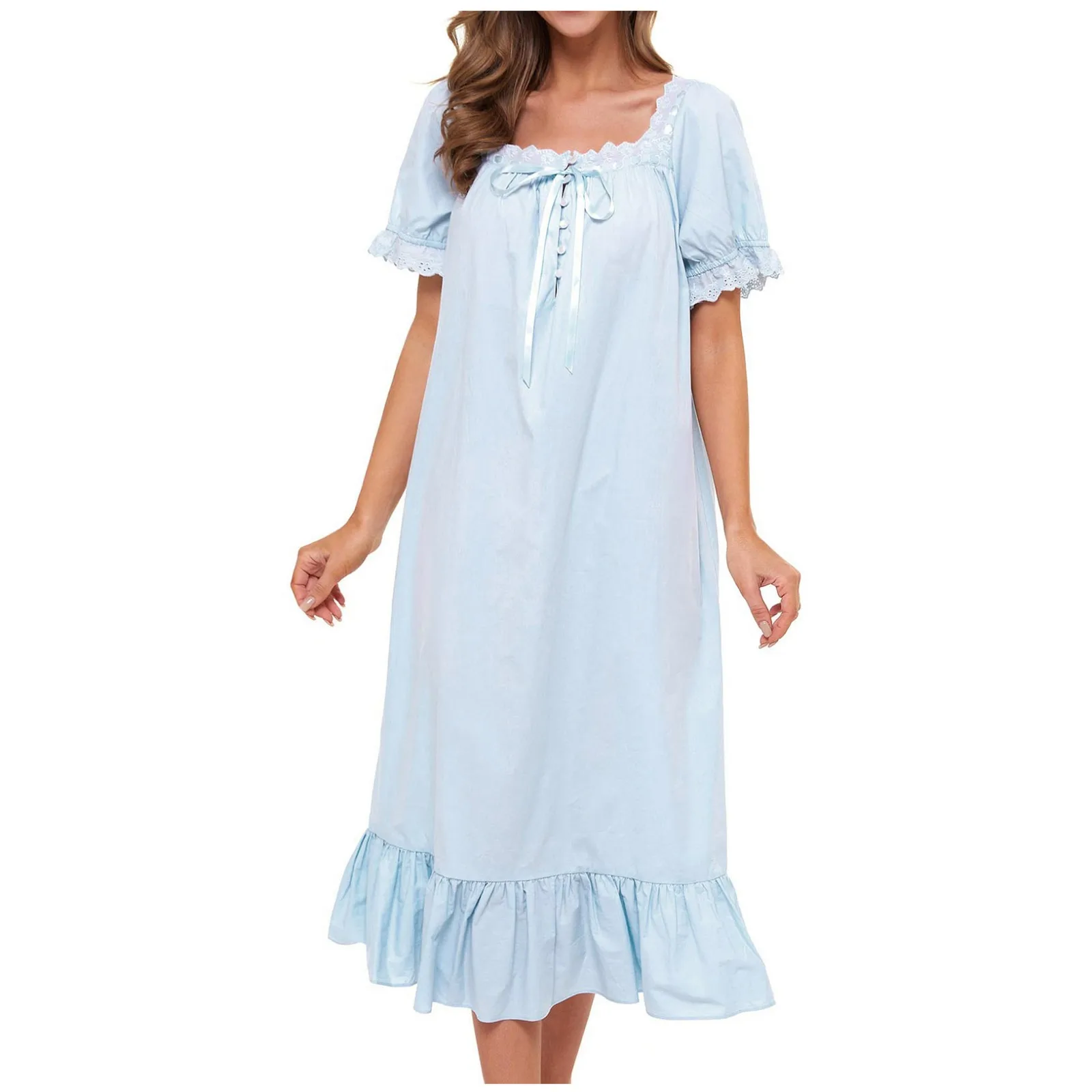 

Pure Knit Cotton Victorian Nightdress Women White Short Sleeve Long Robe Peignoir Romantic Vintage Nightgown Princess Sleepwear