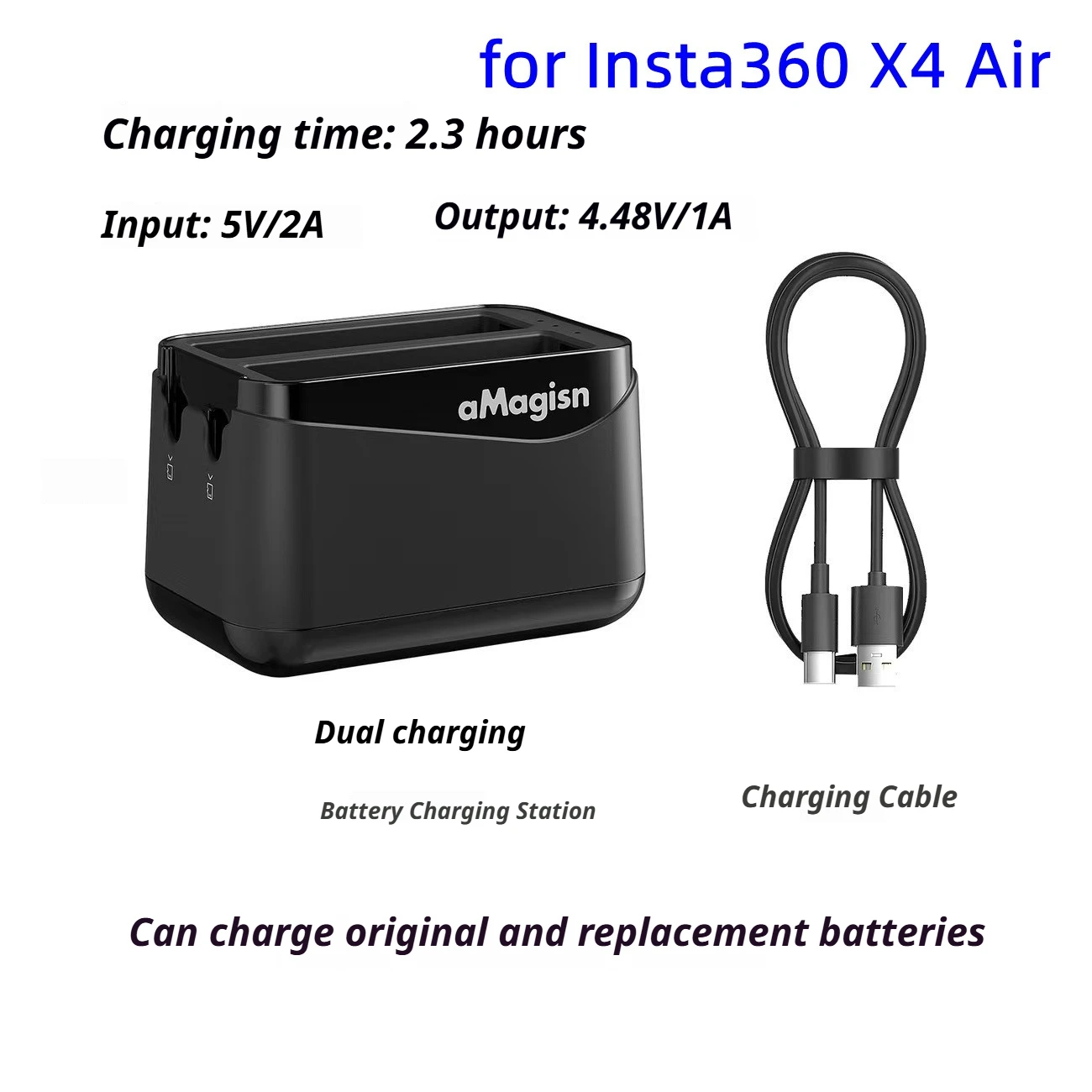 

aMagisn Portable Dual-Channel Battery Charger Hub Box for Insta360 X5/X4 Air/X3 Charger Manager with SD Card Slot accessores