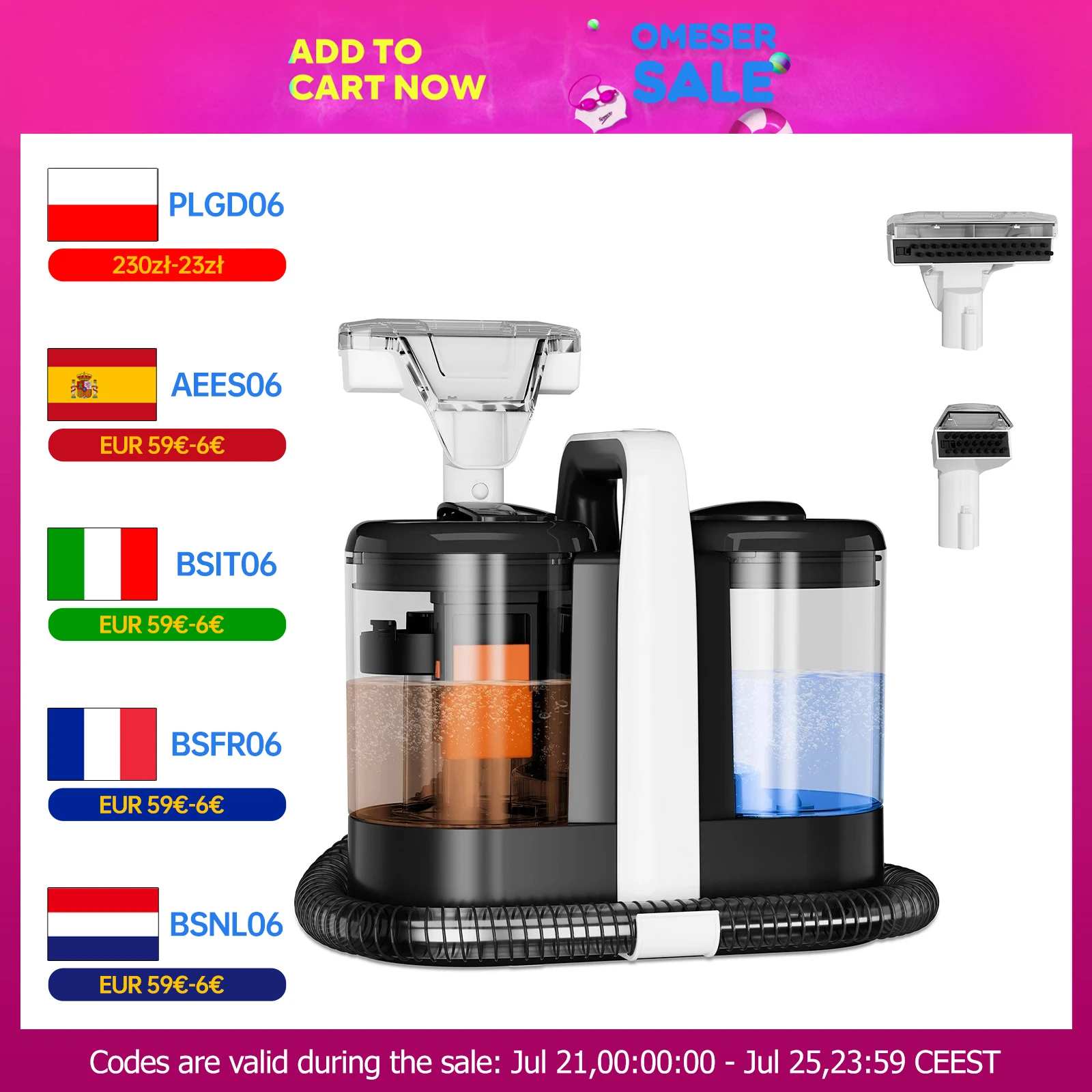 OMESER W07 15kPA Portable Carpet Cleaner Machine 600W Upholstery Cleaner Pet Special Stain Cleaner Powerful for Sofa Car Seat