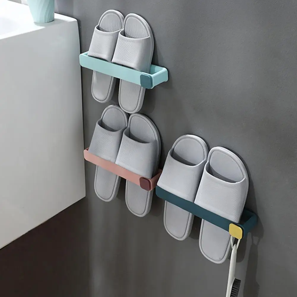 Bathroom Slipper Holder Wall Mounted Storage Rack Slipper Shoes Shelf One Piece Shoe Rack Space Saving Shelf Bathroom Hanging