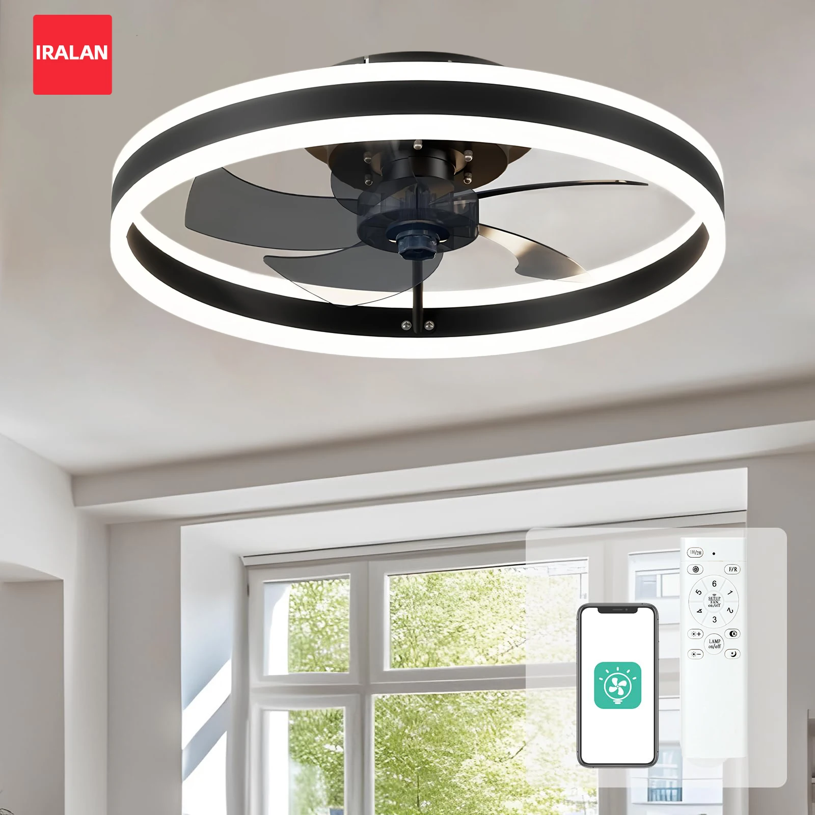 IRALAN Ceiling Fan With Light Remote Control Dimmable 6 Speeds Modern Low Profile LED Ceiling Fans Lamp For Living Room Bedroom